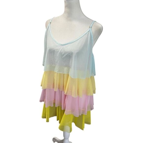 NWT Noblesse Oblige Pastel Tiered Mesh Nightgown Slip Dress Sheer Ruffle L - Picture 4 of 7